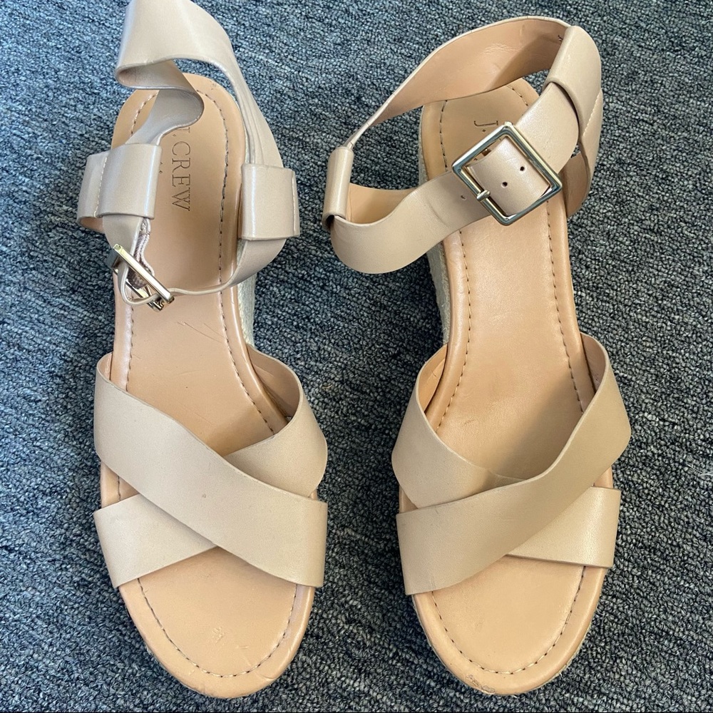 J. Crew Beige Leather Crisscross Ankle Strap Sandals